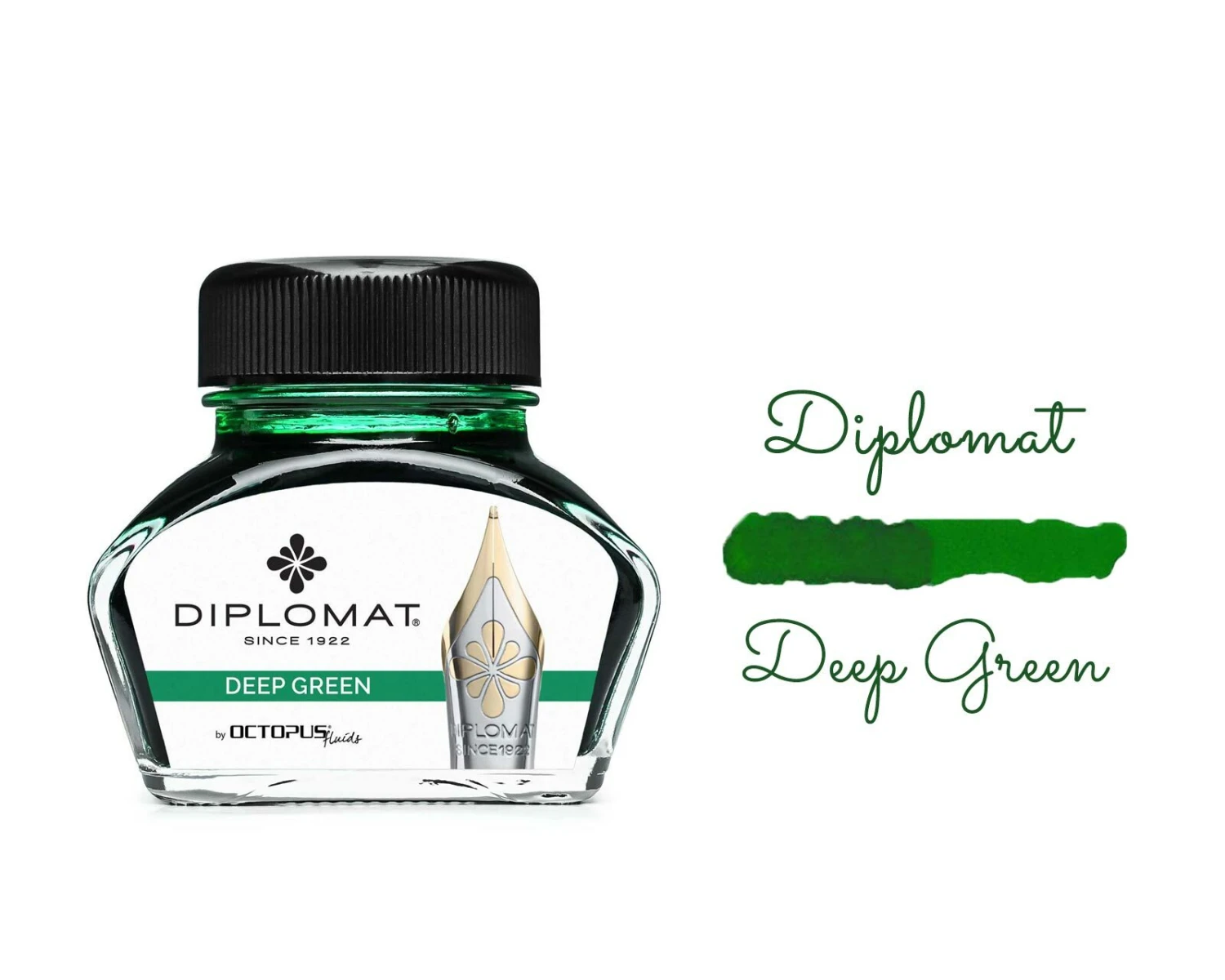Diplomat Octopus Fountain Pen Ink Bottle, 30ml, Deep Green 1 Diplomat Octopus Fountain Pen Ink Bottle, 30ml, Deep Green