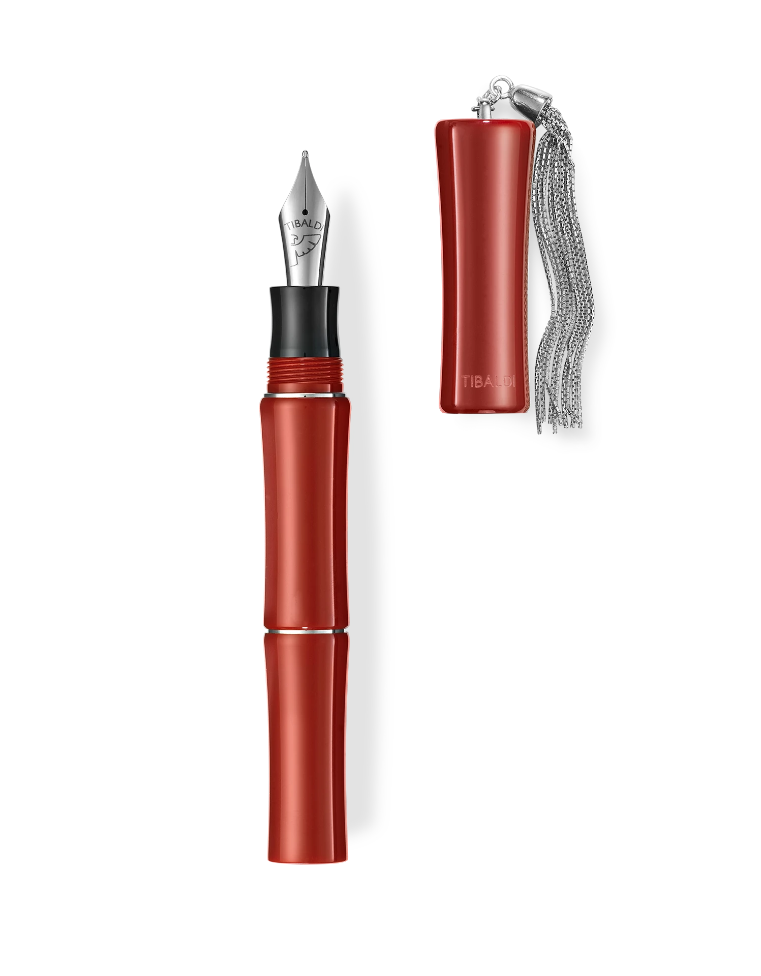 Tibaldi Bambo Lipstick Red Resin Fountain Pen, Sterling Silver Tassel, Fine Nib 1 Tibaldi Bambo Lipstick Red Resin Fountain Pen, Sterling Silver Tassel, Fine Nib