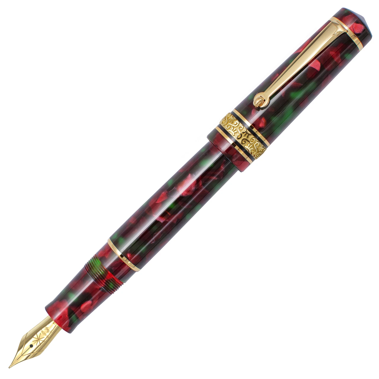 Maiora Alpha Pompei Fountain Pen, Red & Green Resin, Gold Accents 1 Maiora Alpha Pompei Fountain Pen, Red & Green Resin, Gold Accents