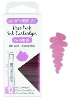 Monteverde International Standard Fountain Pen Ink Cartridges, Rose Pink