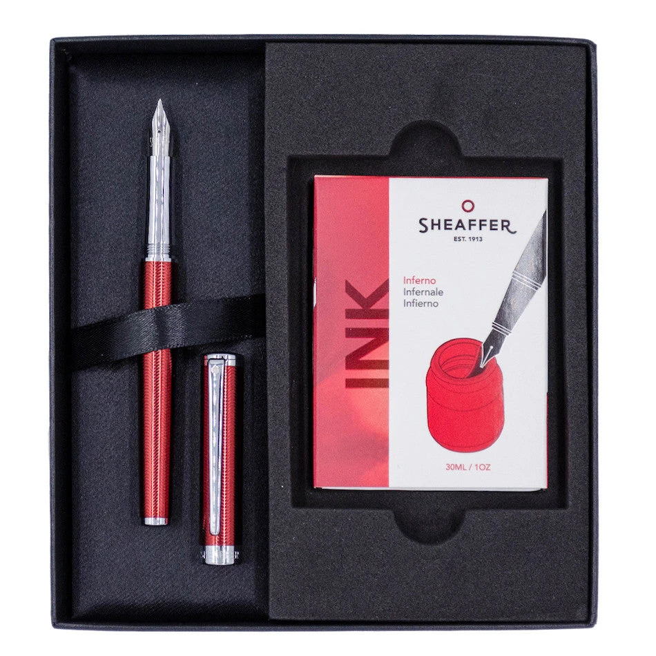Sheaffer Intensity Fountain Pen & Ink Set, Herringbone Red, Medium Nib 1 Sheaffer Intensity Fountain Pen & Ink Set, Herringbone Red, Medium Nib