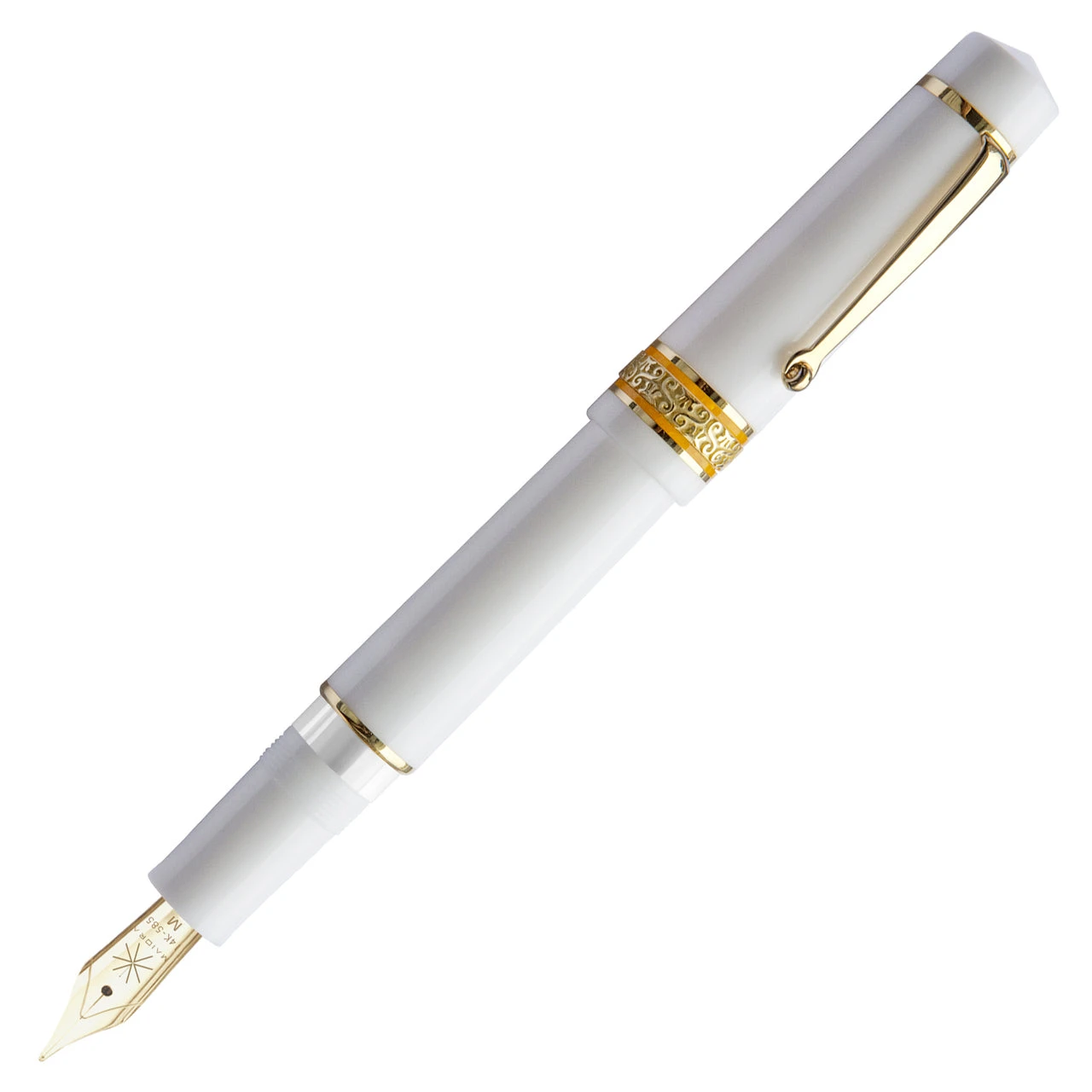 Maiora Mytho K Dama Fountain Pen, Polished White & Gold, Medium 14K Nib 1 Maiora Mytho K Dama Fountain Pen, Polished White & Gold, Medium 14K Nib