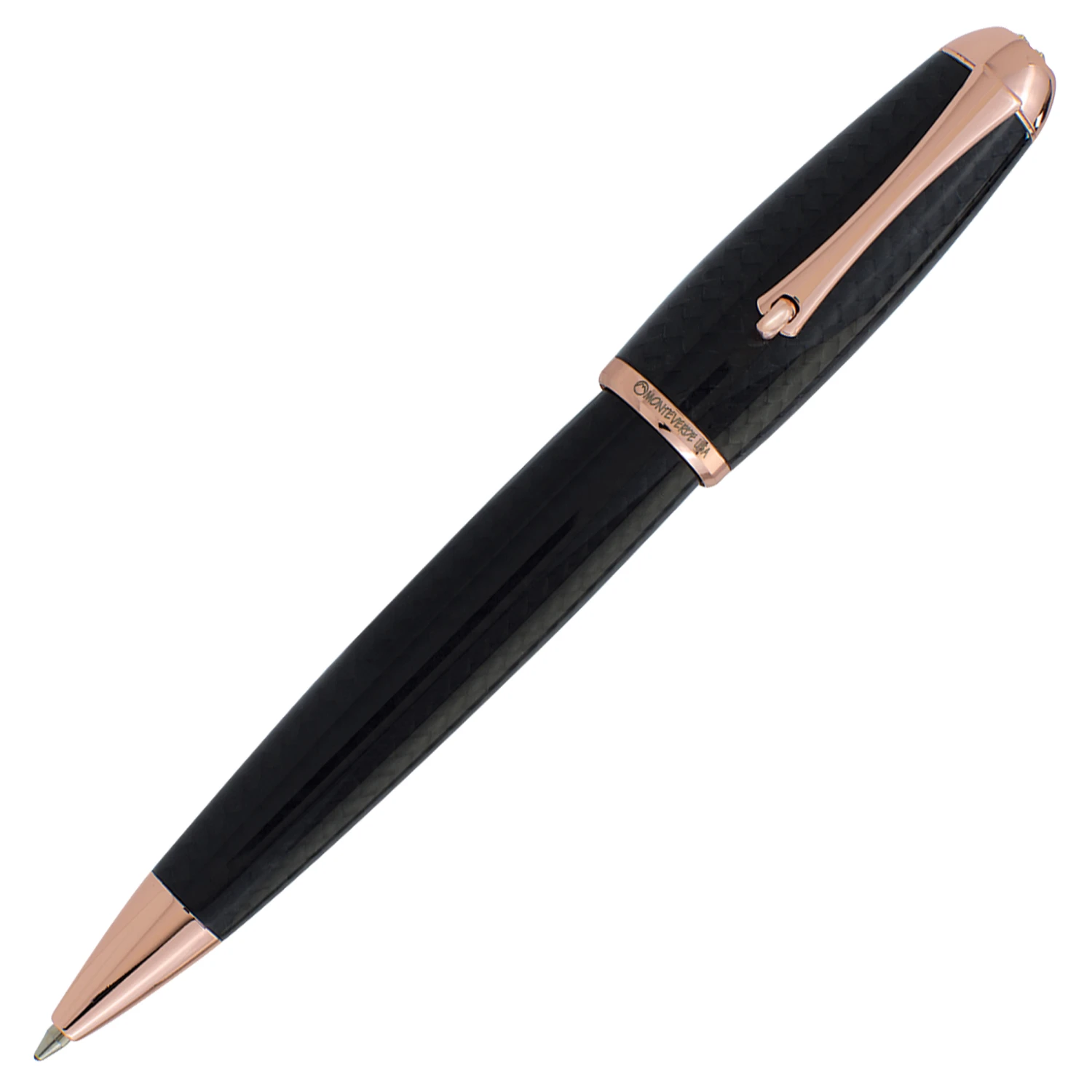 Monteverde Super Mega Carbon Fiber Ballpoint Pen, Rose Gold Trim 1 Monteverde Super Mega Carbon Fiber Ballpoint Pen, Rose Gold Trim