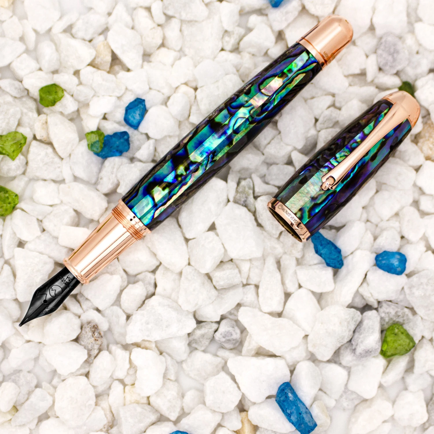 Monteverde Limited Edition Super Mega Abalone Fountain Pen, Rose Gold Trim 1 Monteverde Limited Edition Super Mega Abalone Fountain Pen, Rose Gold Trim