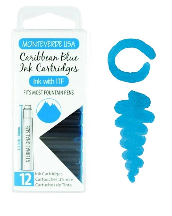 Monteverde International Standard Fountain Pen Ink Cartridges, Caribbean Blue 1 Monteverde International Standard Fountain Pen Ink Cartridges, Caribbean Blue