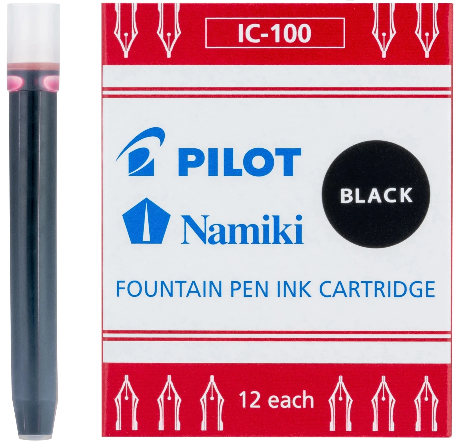 Pilot Namiki Fountain Pen Ink Cartridges, Black, 12pk 1 Pilot Namiki Fountain Pen Ink Cartridges, Black, 12pk
